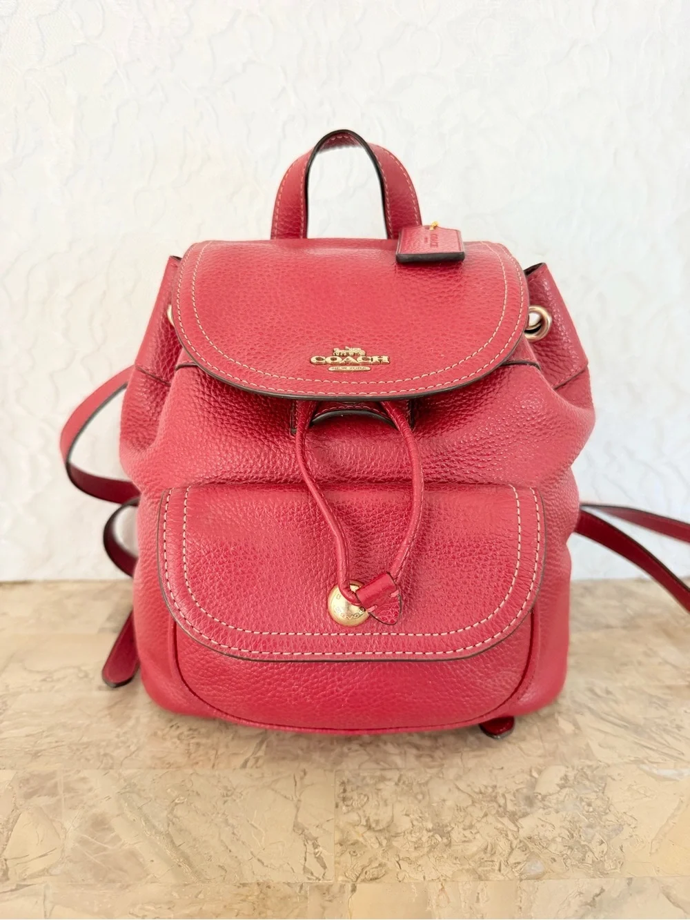 Coach Red Pennie 22 Pebble Leather Backpack